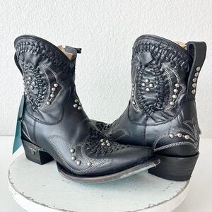 Lane COSSETTE Womens Cowboy Bootie 7 Western Cowgirl Short Boots Black Leather
